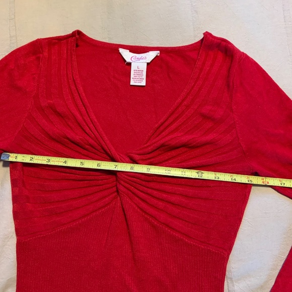 Candies Rich Red Twist Front Sweetheart Neck Fitted Sweater Top - Picture 5 of 8